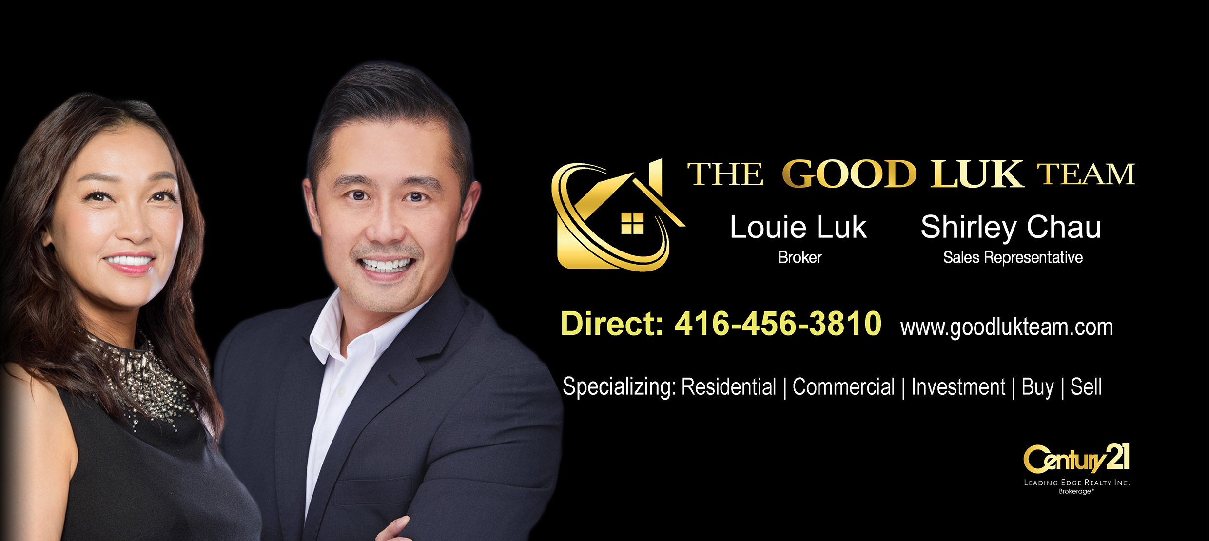 Real estate specialists Louie Luk and Shirley Chau from Good Luk Team